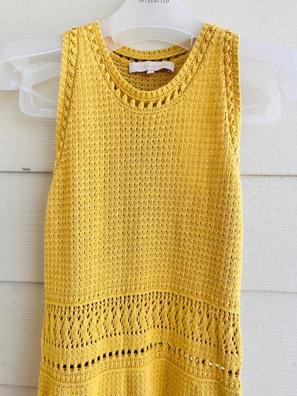 Vanessa Bruno 🧶 Thara Crochet Midi Dress | Yellow Boho Resortwear Size S - Picture 9 of 16